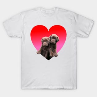 Chocolate Lab Pups Inside Heart T-Shirt